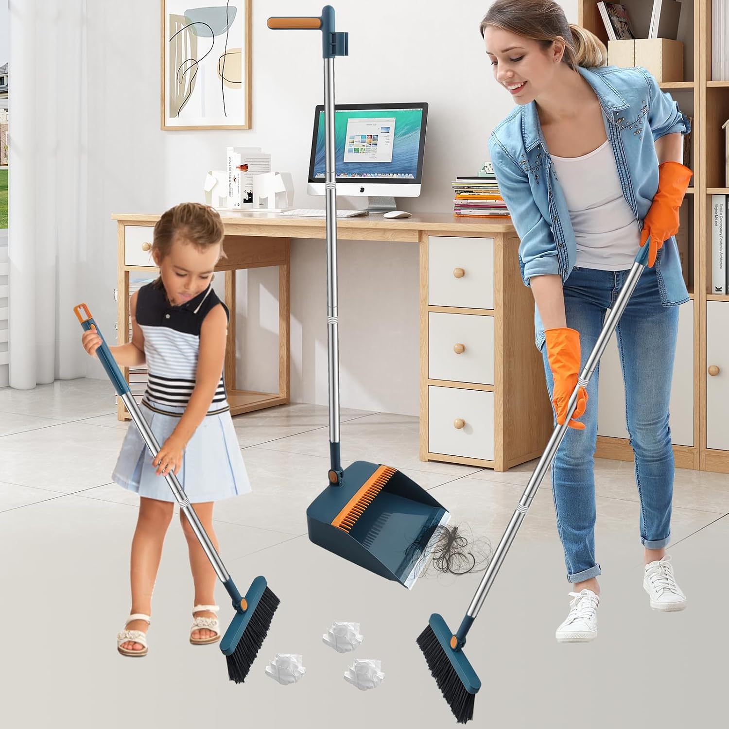 Hbala Broom and Dustpan Set – Telescopic Handle, Swivel Head, Foldable Storage